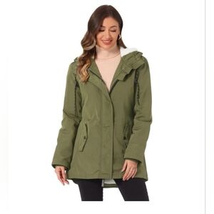 Allegra K Women's Plus Size Coat Faux Lamb Fur Leather Button Down Long Sleeve